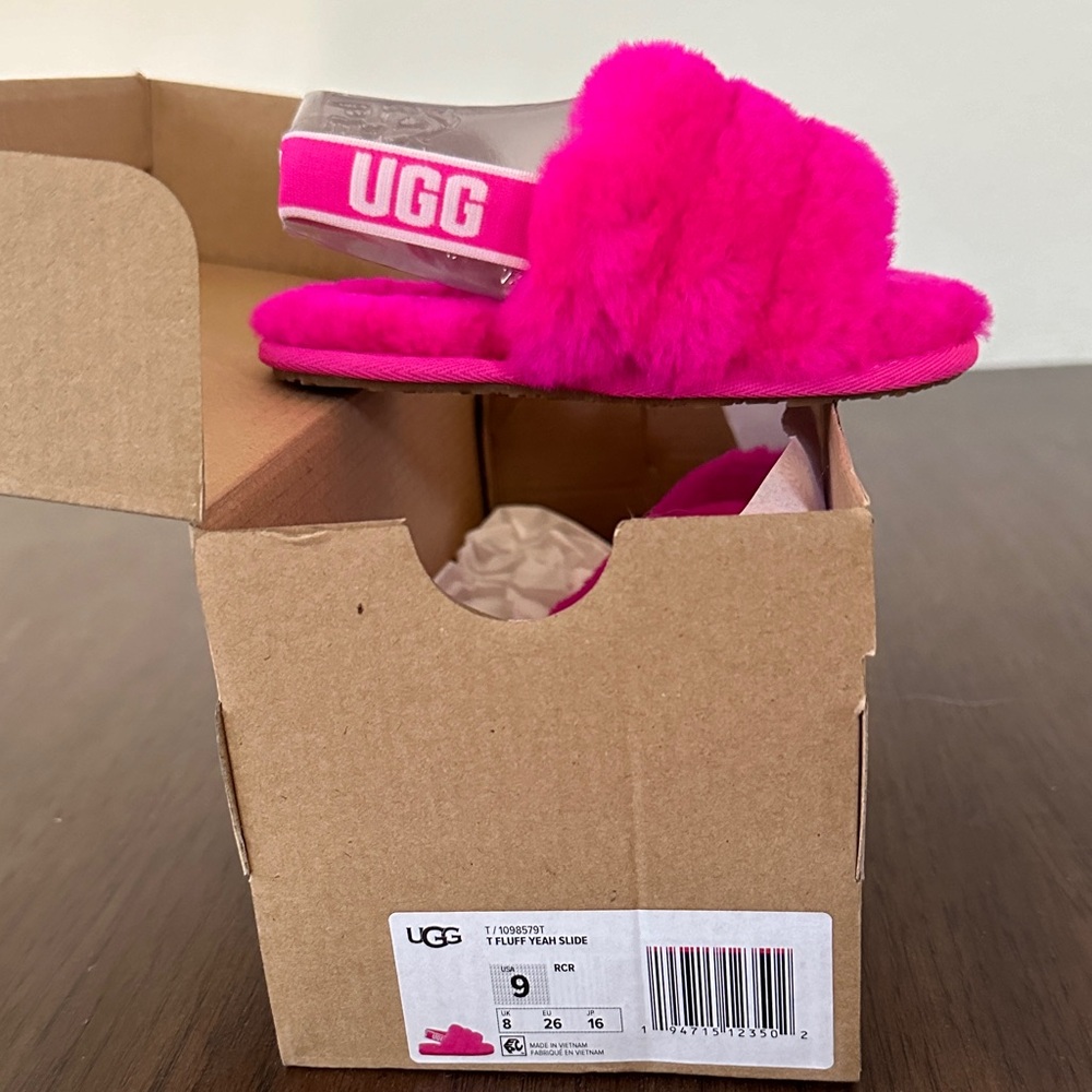 UGG Vibrant Pink Fluffy Slides